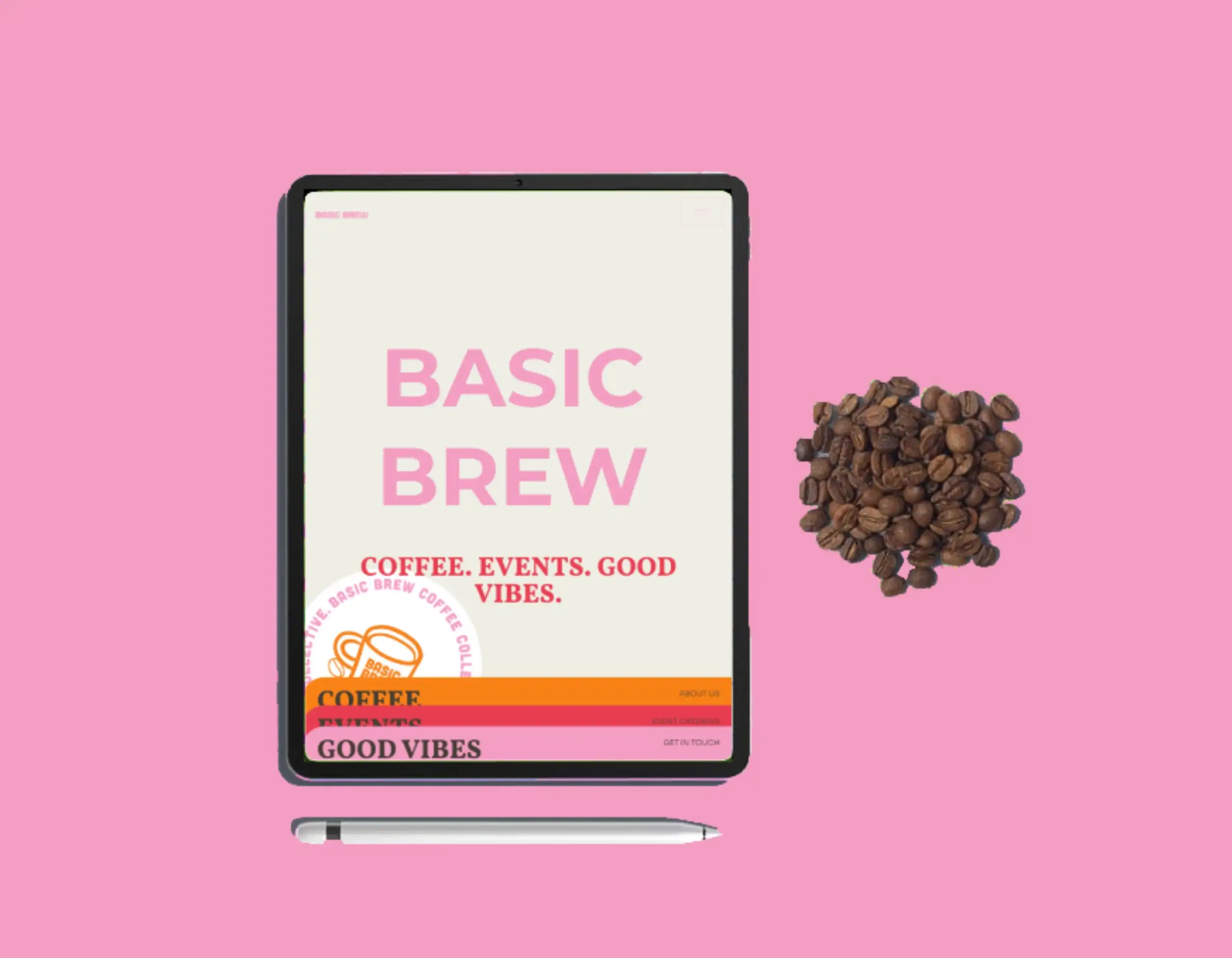 Basic Brew — a bright, modern coffee brand design created by Clickable Web Co for a bold online presence.