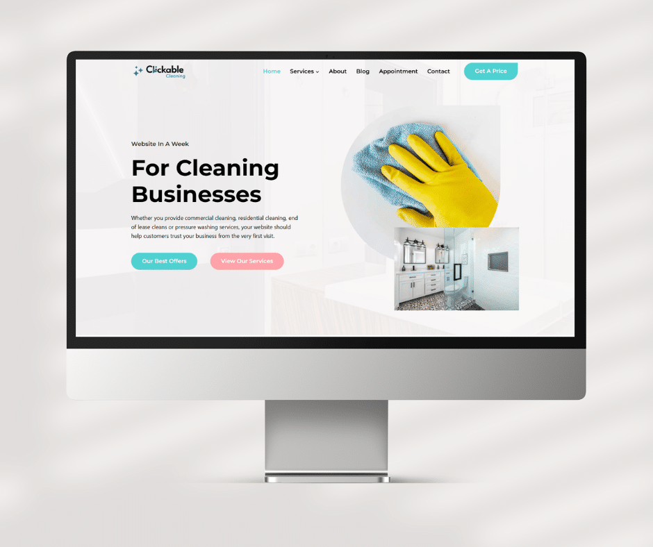 Cleaning business website design preview on desktop computer for Adelaide cleaners – Website in a Week