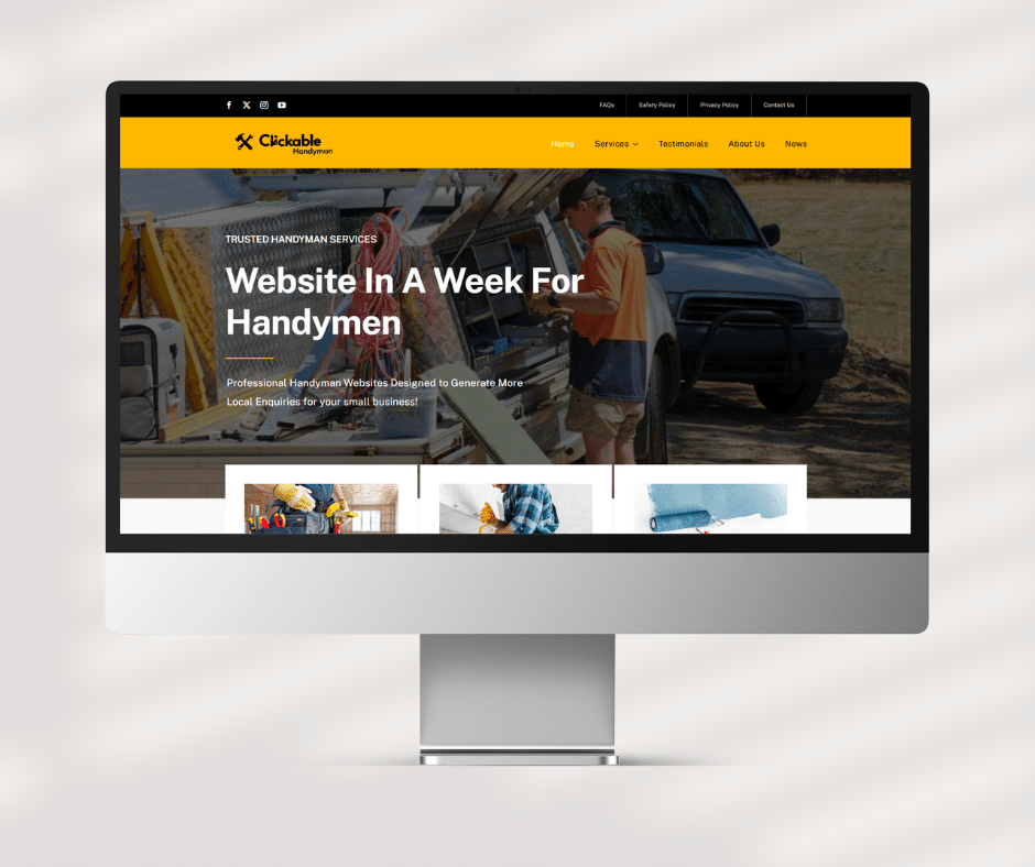 Handyman website design preview on desktop computer for Adelaide handyman business – Website in a Week