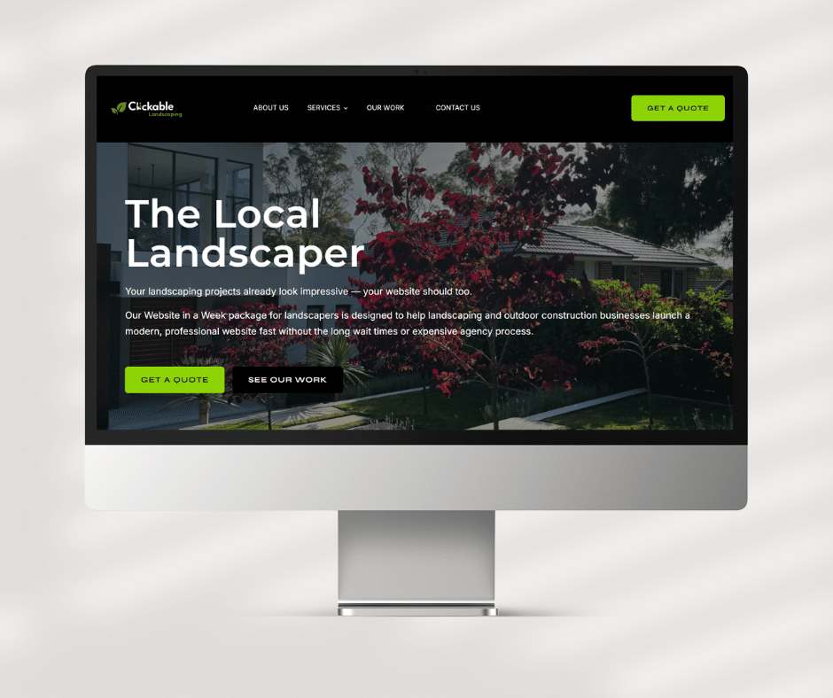 Landscaper website design preview on desktop computer for Adelaide landscaping business – SEO‑ready