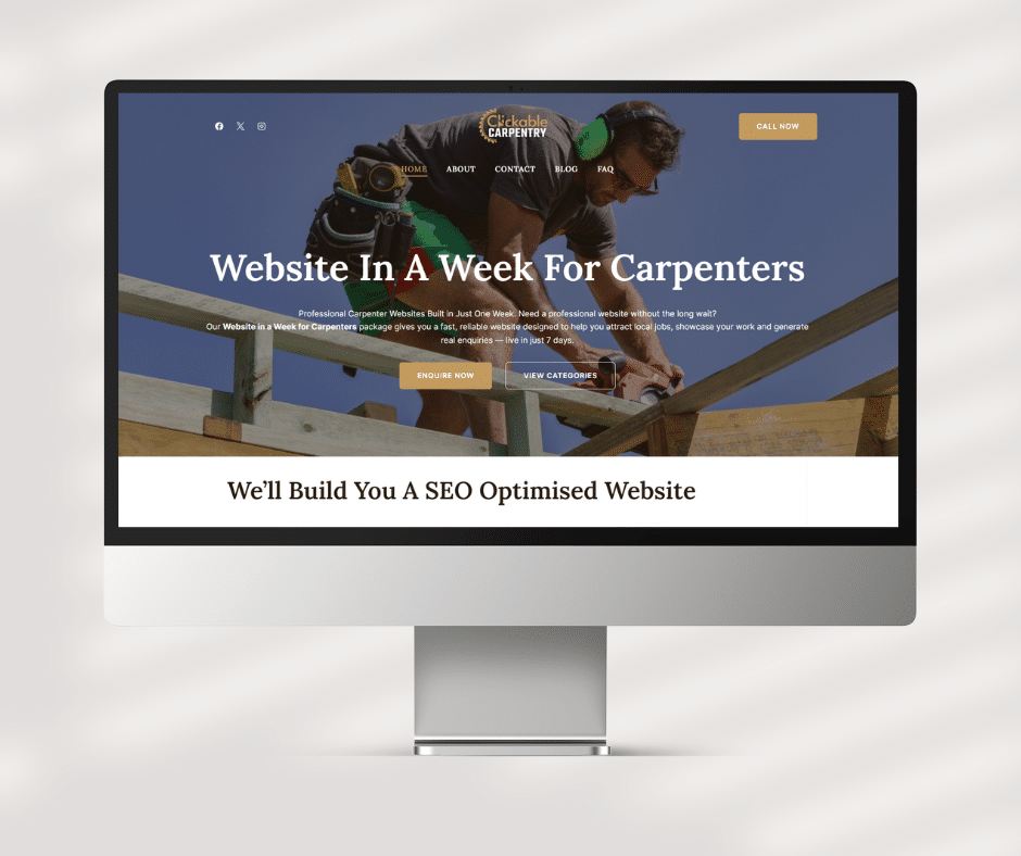 Carpenter website design preview on desktop computer for Adelaide carpentry business – Website in a Week